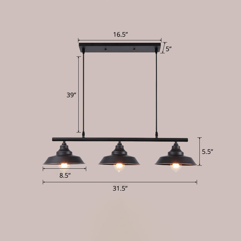 Lid Shaped Bistro Island Lamp Rustic Metal 3-Head Dark Coffee Hanging Ceiling Light Dark Coffee Clearhalo 'Ceiling Lights' 'Island Lights' Lighting' 2290316