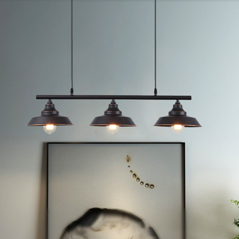 Lid Shaped Bistro Island Lamp Rustic Metal 3-Head Dark Coffee Hanging Ceiling Light Clearhalo 'Ceiling Lights' 'Island Lights' Lighting' 2290317