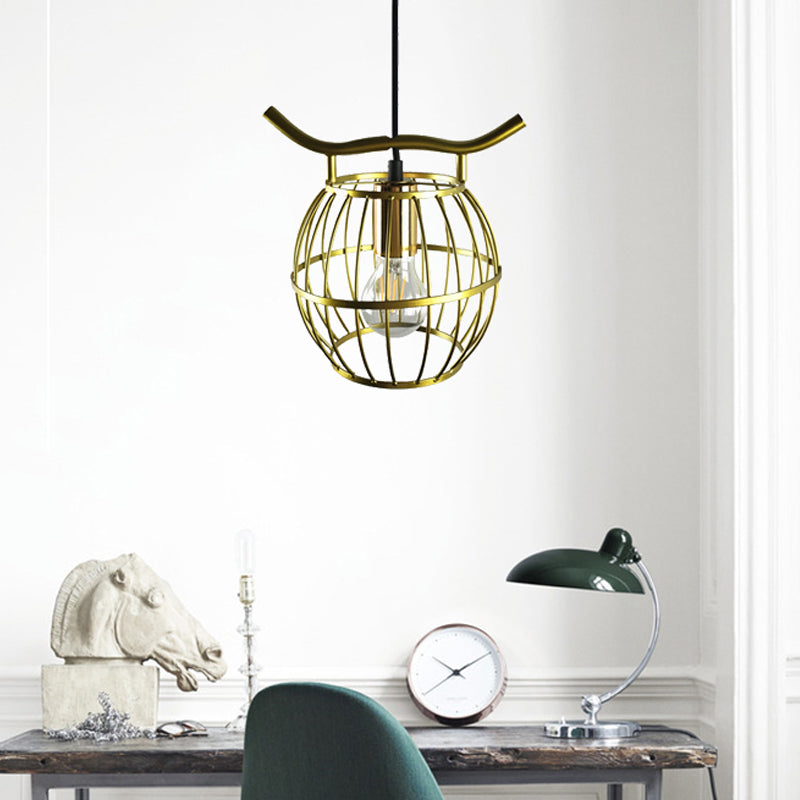 1 Light Metal Hanging Light Vintage Gold Orb Cage Stairway Pendant Light Fixture Gold Clearhalo 'Ceiling Lights' 'Pendant Lights' 'Pendants' Lighting' 229035_37a76a92-d64e-4187-aca6-281d55f4c007