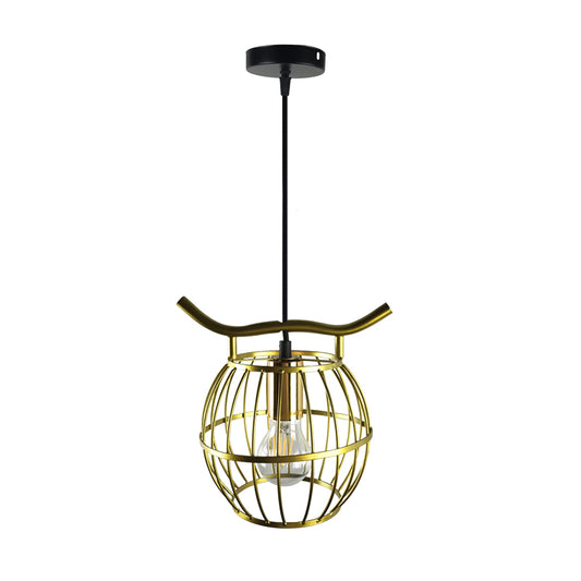 1 Light Metal Hanging Light Vintage Gold Orb Cage Stairway Pendant Light Fixture Clearhalo 'Ceiling Lights' 'Pendant Lights' 'Pendants' Lighting' 229037