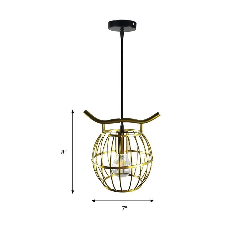 1 Light Metal Hanging Light Vintage Gold Orb Cage Stairway Pendant Light Fixture Clearhalo 'Ceiling Lights' 'Pendant Lights' 'Pendants' Lighting' 229038