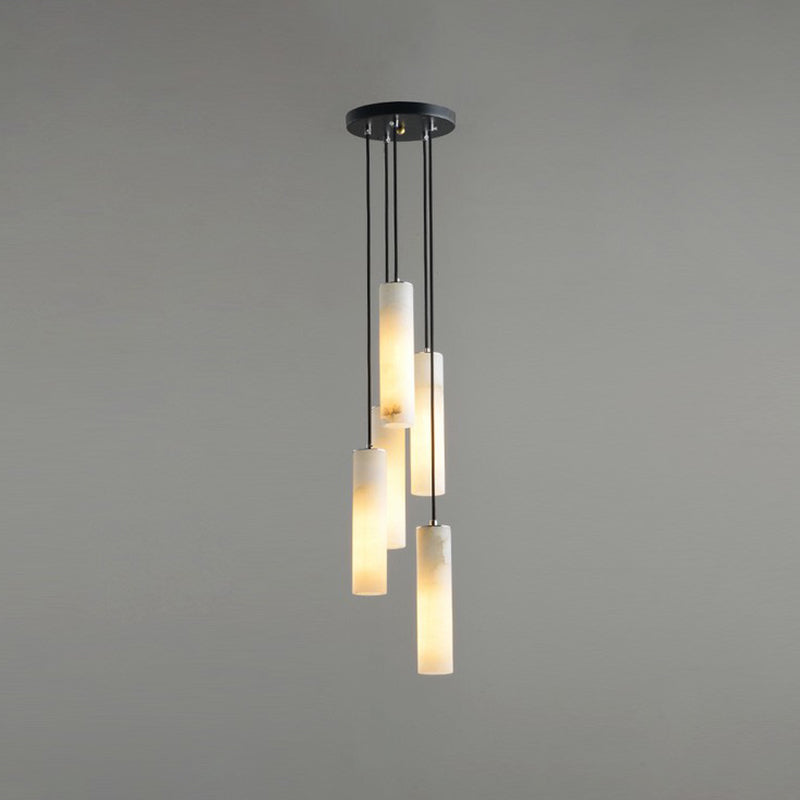 Tubular Bedroom Pendulum Light Marble Minimalistic Hanging Ceiling Light in White 5 White Clearhalo 'Ceiling Lights' 'Modern Pendants' 'Modern' 'Pendant Lights' 'Pendants' Lighting' 2290400