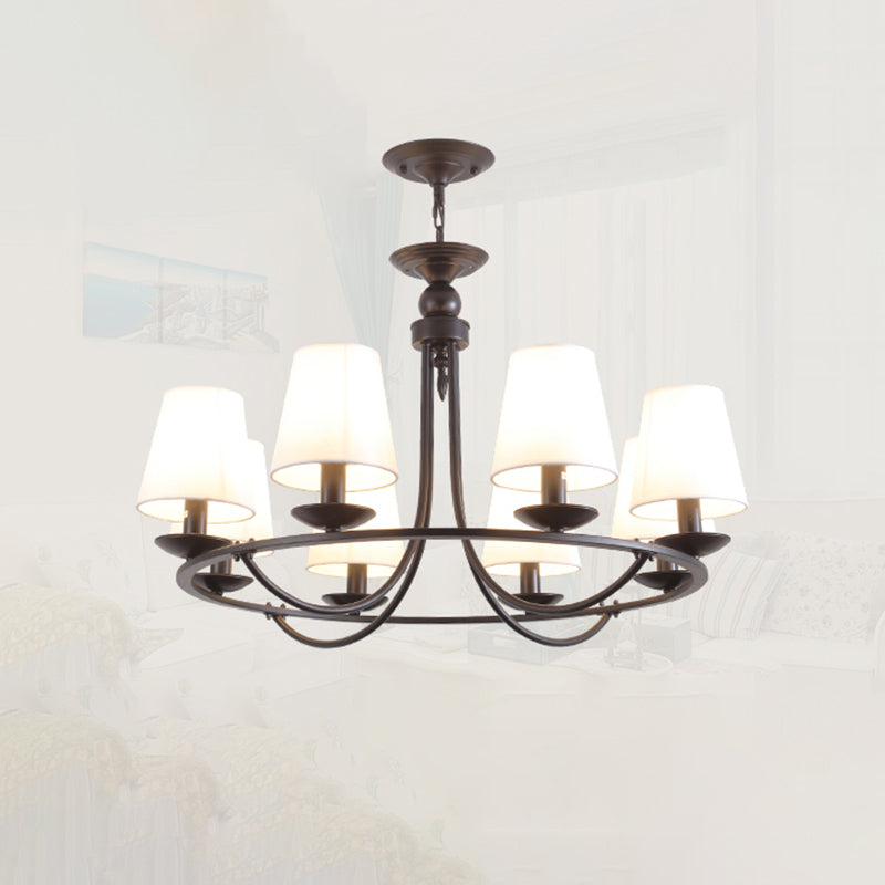 Classic Tapered Drum Suspension Light Fabric LED Chandelier Light in Black for Living Room 8 Black Clearhalo 'Ceiling Lights' 'Chandeliers' Lighting' options 2290430_a048cf9f-7db4-4f5a-b82f-215497936569