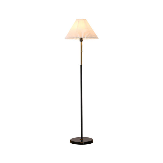 Minimalist Cone Shade Standing Light Pleated Fabric Single Living Room Pull Chain Floor Lighting Clearhalo 'Floor Lamps' 'Lamps' Lighting' 2290447