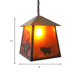 Country Trapezoid Hanging Ceiling Light 1 Light Metal Pendant Lighting in Rust with Animals Pattern Clearhalo 'Ceiling Lights' 'Pendant Lights' 'Pendants' Lighting' 229049