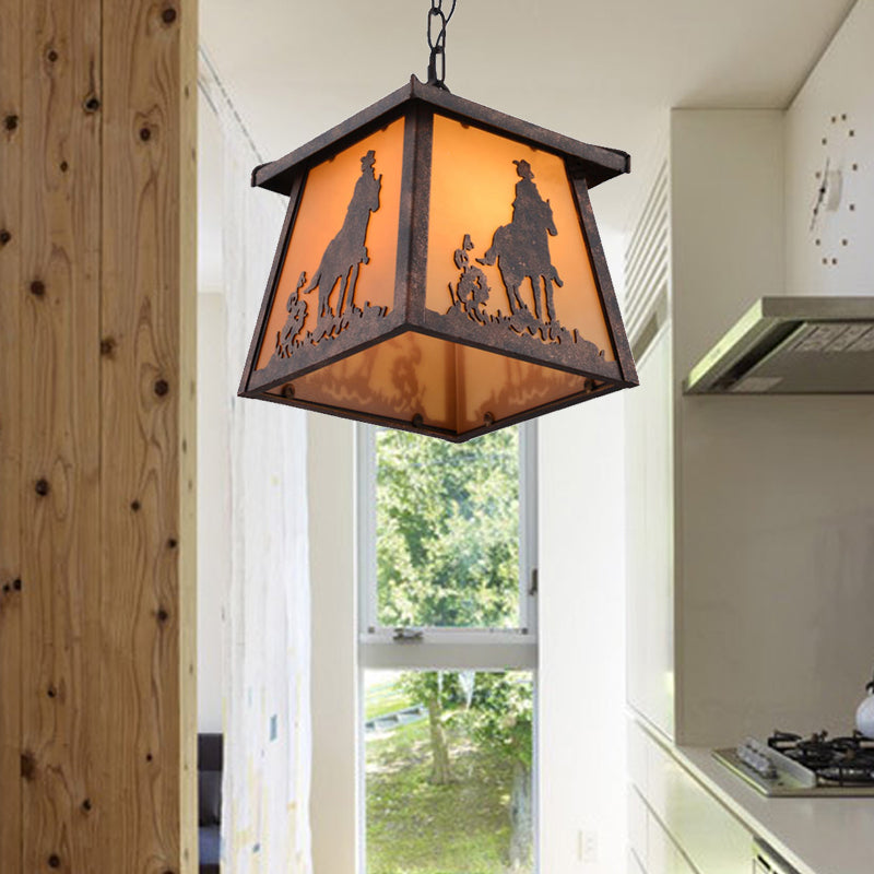 Countryside House Shaped Pendant Lighting 1 Light Metal Hanging Light Fixture in Rust Clearhalo 'Ceiling Lights' 'Pendant Lights' 'Pendants' Lighting' 229054