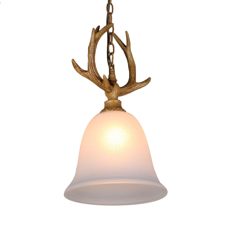 1 Light Bell Ceiling Pendant Light Rustic White Glass Hanging Lamp with Elk Design Clearhalo 'Ceiling Lights' 'Chandeliers' 'Glass shade' 'Glass' 'Pendant Lights' 'Pendants' Lighting' 229060