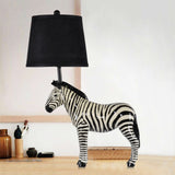 Black Barrel Desk Lamp Traditional Fabric 1 Light Bedroom Reading Light with Horse Base Clearhalo 'Lamps' 'Table Lamps' Lighting' 229081