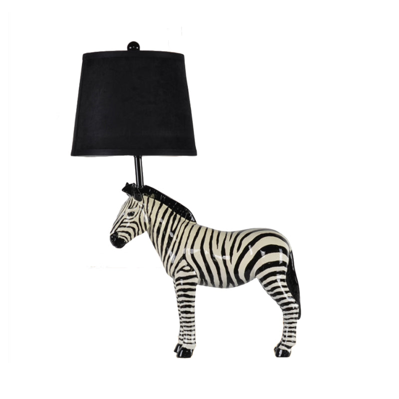 Black Barrel Desk Lamp Traditional Fabric 1 Light Bedroom Reading Light with Horse Base Clearhalo 'Lamps' 'Table Lamps' Lighting' 229082