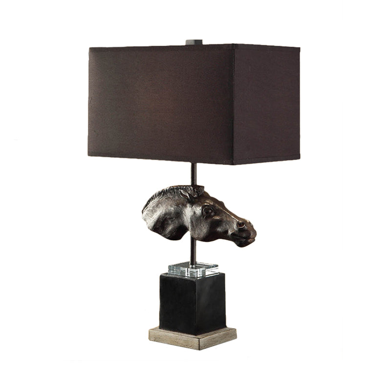 Metal Rectangle Table Light Traditional 1 Light Bedroom Task Lighting in Brown with Fabric Shade and Horse Head Clearhalo 'Lamps' 'Table Lamps' Lighting' 229093