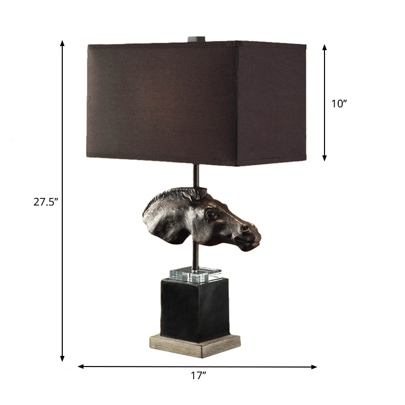 Metal Rectangle Table Light Traditional 1 Light Bedroom Task Lighting in Brown with Fabric Shade and Horse Head Clearhalo 'Lamps' 'Table Lamps' Lighting' 229094