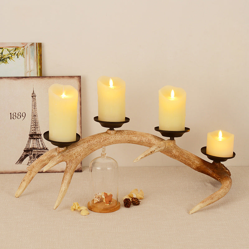 4 Lights Table Light Rustic Candle Resin Task Lighting in Wood for Bedroom with Antlers Clearhalo 'Lamps' 'Table Lamps' Lighting' 229118