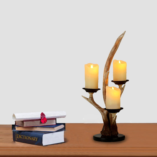 Country Style Candle Reading Light 3 Lights Resin Desk Lamp in Wood for Bedroom with Antlers Wood Clearhalo 'Lamps' 'Table Lamps' Lighting' 229121