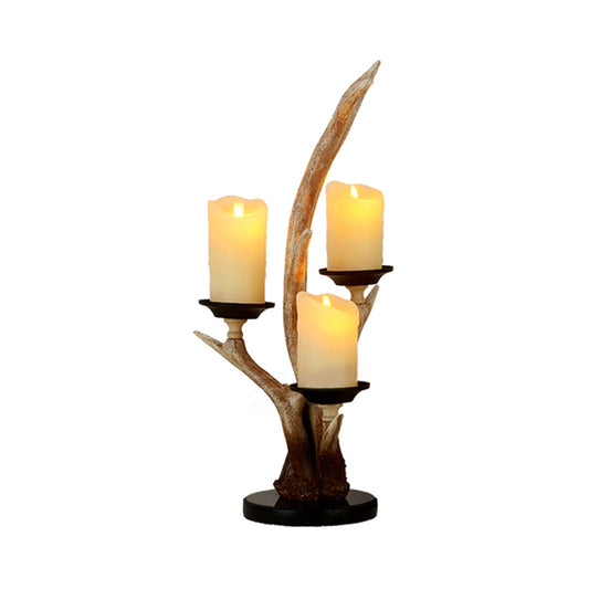 Country Style Candle Reading Light 3 Lights Resin Desk Lamp in Wood for Bedroom with Antlers Clearhalo 'Lamps' 'Table Lamps' Lighting' 229123