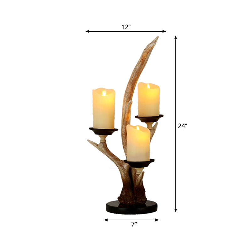 Country Style Candle Reading Light 3 Lights Resin Desk Lamp in Wood for Bedroom with Antlers Clearhalo 'Lamps' 'Table Lamps' Lighting' 229124