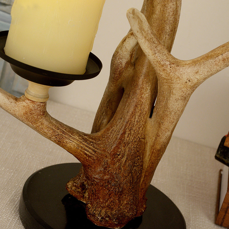 Country Style Candle Reading Light 3 Lights Resin Desk Lamp in Wood for Bedroom with Antlers Clearhalo 'Lamps' 'Table Lamps' Lighting' 229126