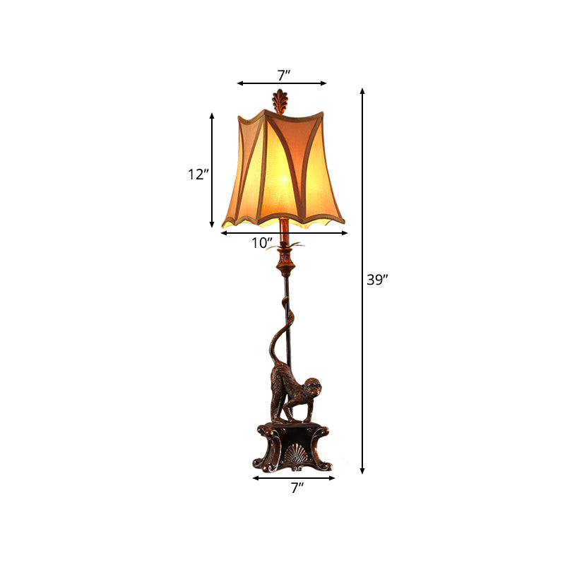 1 Light Bedroom Table Light Country Bronze Desk Lamp with Trapezoid Fabric Shade Clearhalo 'Lamps' 'Table Lamps' Lighting' 229130