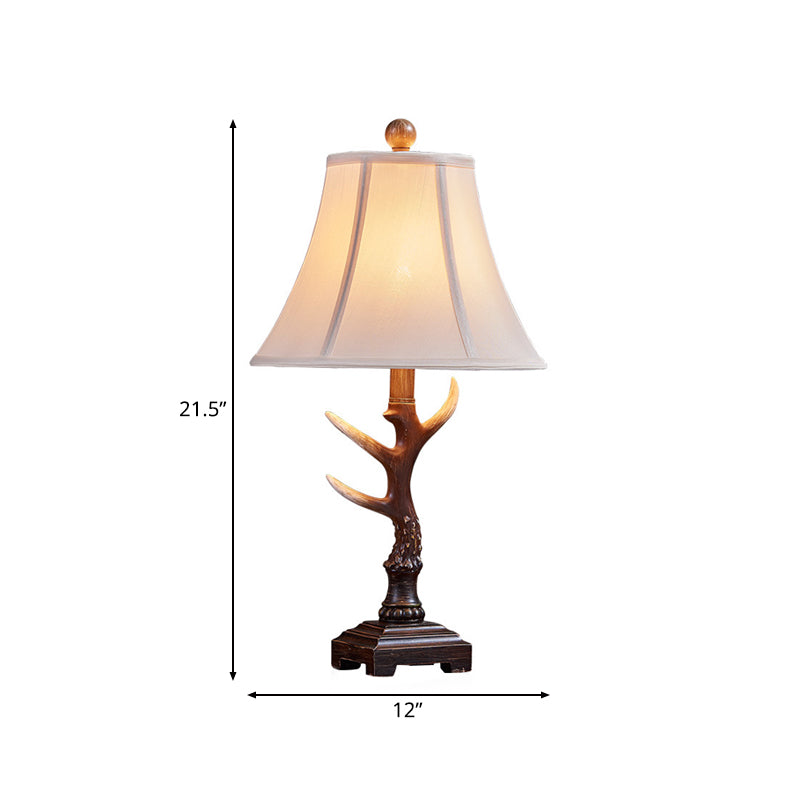 1-Light Fabric Desk Lamp Traditional Brown Barrel Bedroom Reading Light with Branch Base Clearhalo 'Lamps' 'Table Lamps' Lighting' 229135