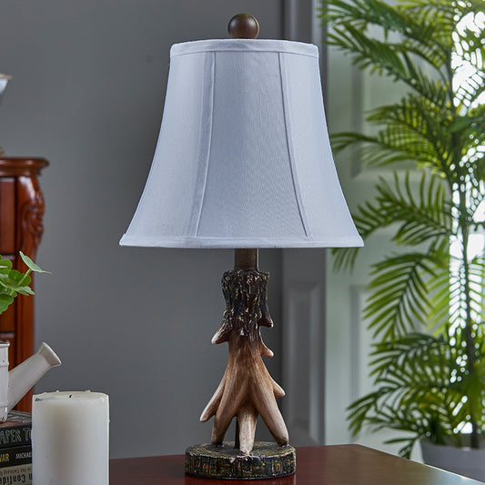 1 Light Desk Light Traditional Bell Fabric Reading Lamp in White for Bedroom with Wood Base Wood Clearhalo 'Lamps' 'Table Lamps' Lighting' 229140
