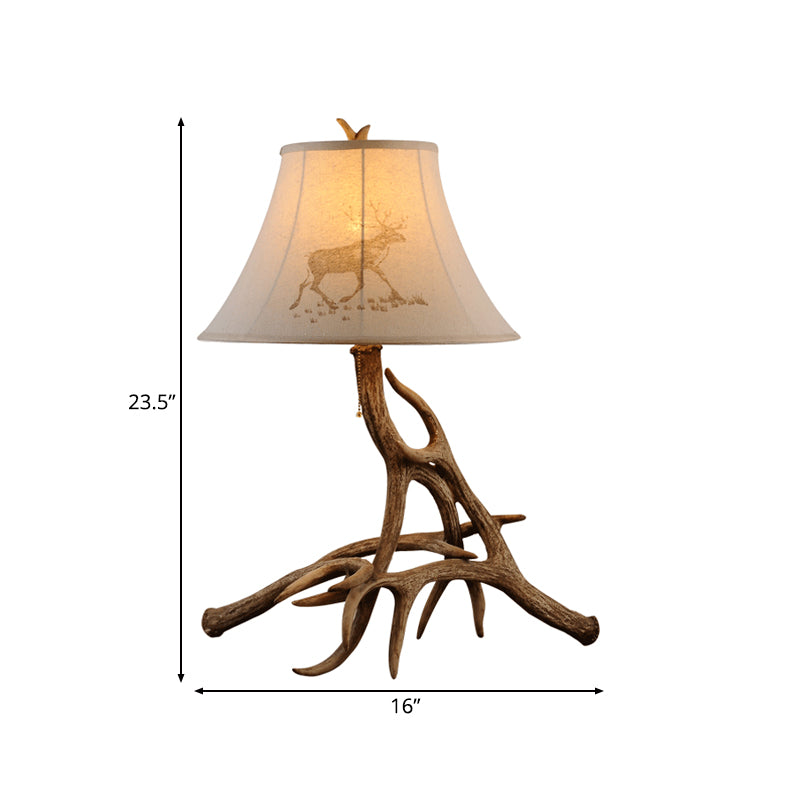 Wood Barrel Desk Lamp Traditional White Fabric 1 Light Bedroom Reading Light with Branch Clearhalo 'Lamps' 'Table Lamps' Lighting' 229149