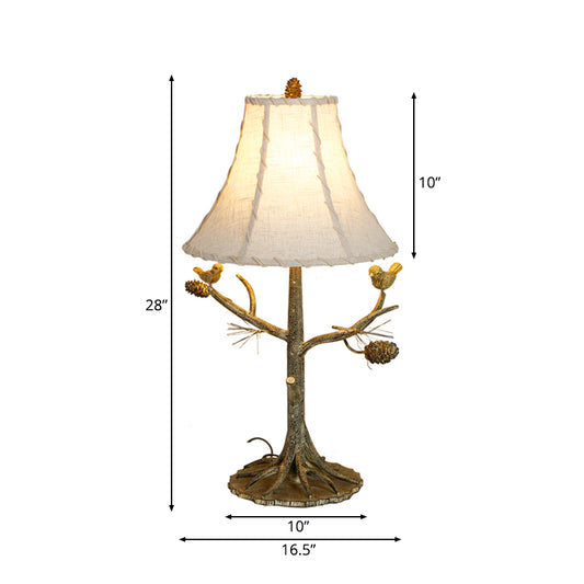 Tower Shade Fabric Table Lamp Rustic 1 Light Bedroom Reading Light in Beige with Birds Clearhalo 'Lamps' 'Table Lamps' Lighting' 229167