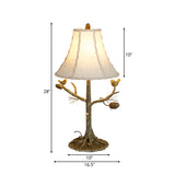 Tower Shade Fabric Table Lamp Rustic 1 Light Bedroom Reading Light in Beige with Birds Clearhalo 'Lamps' 'Table Lamps' Lighting' 229167