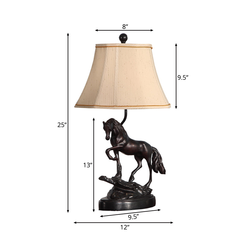 Fabric Beige Reading Light Tower Shaped 1 Light Rustic Task Lighting for Bedroom with Horse Clearhalo 'Lamps' 'Table Lamps' Lighting' 229179