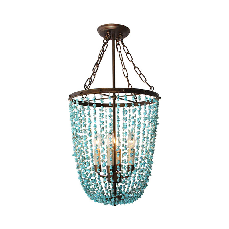 Metal Dome Chandelier Lamp Nordic 4 Bulbs Blue Pendant Lighting Fixture for Living Room Clearhalo 'Ceiling Lights' 'Chandeliers' Lighting' options 229218