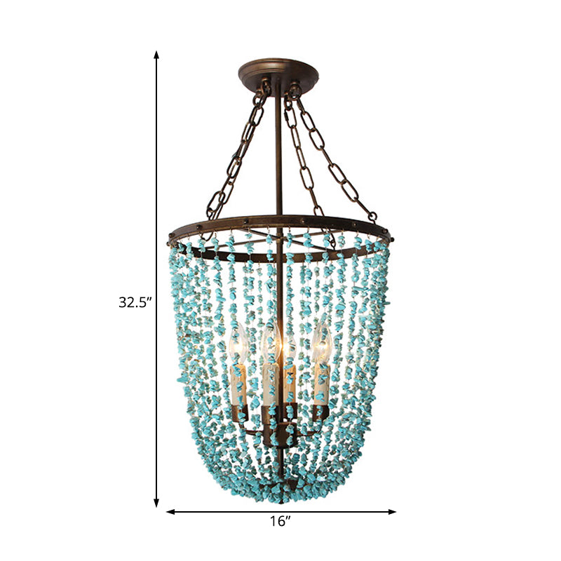 Metal Dome Chandelier Lamp Nordic 4 Bulbs Blue Pendant Lighting Fixture for Living Room Clearhalo 'Ceiling Lights' 'Chandeliers' Lighting' options 229219