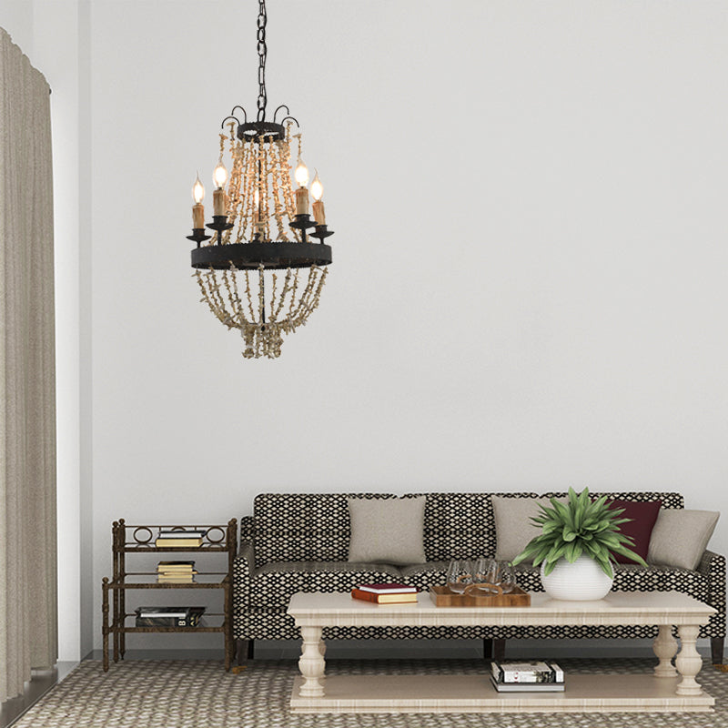 Candle Chandelier Light Traditional Metal 5 Heads Rust Hanging Lamp Kit with Stone Rust Clearhalo 'Ceiling Lights' 'Chandeliers' Lighting' options 229220_b46faee9-ad05-4587-a606-1f022eb60788