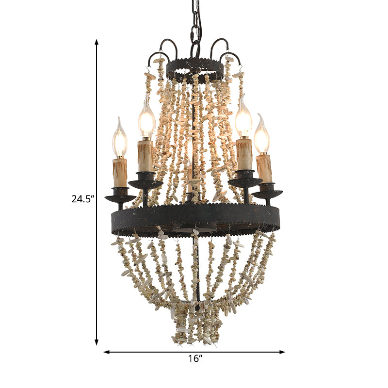 Candle Chandelier Light Traditional Metal 5 Heads Rust Hanging Lamp Kit with Stone Clearhalo 'Ceiling Lights' 'Chandeliers' Lighting' options 229223