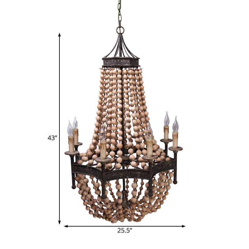 8 Heads Candle Ceiling Chandelier Traditional Wood Suspended Lighting Fixture in Beige Clearhalo 'Ceiling Lights' 'Chandeliers' Lighting' options 229232