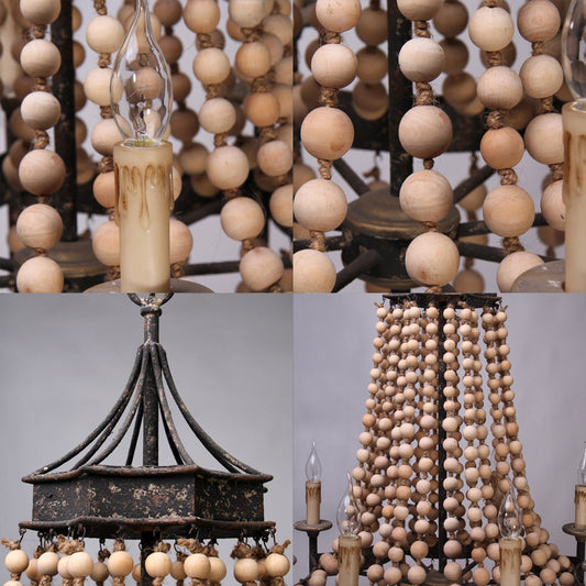 8 Heads Candle Ceiling Chandelier Traditional Wood Suspended Lighting Fixture in Beige Clearhalo 'Ceiling Lights' 'Chandeliers' Lighting' options 229233