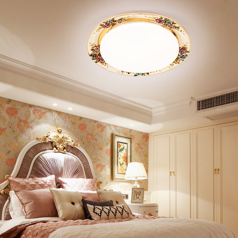 LED Bedroom Flush Ceiling Light Traditional Grey/Red/Green Flush Mount with Round Resin Shade Apricot Clearhalo 'Ceiling Lights' 'Close To Ceiling Lights' 'Close to ceiling' 'Flush mount' Lighting' 229234