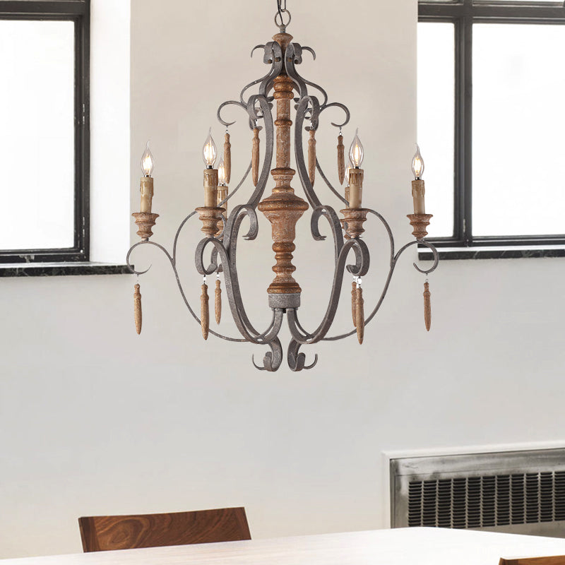 Rustic Jar Hanging Chandelier Metal 6 Bulbs Suspension Light in Grey for Dining Room Clearhalo 'Ceiling Lights' 'Chandeliers' Lighting' options 229247