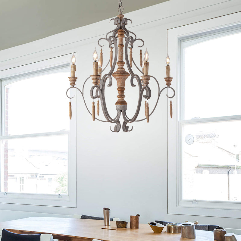 Rustic Jar Hanging Chandelier Metal 6 Bulbs Suspension Light in Grey for Dining Room Clearhalo 'Ceiling Lights' 'Chandeliers' Lighting' options 229248