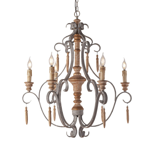 Rustic Jar Hanging Chandelier Metal 6 Bulbs Suspension Light in Grey for Dining Room Clearhalo 'Ceiling Lights' 'Chandeliers' Lighting' options 229249