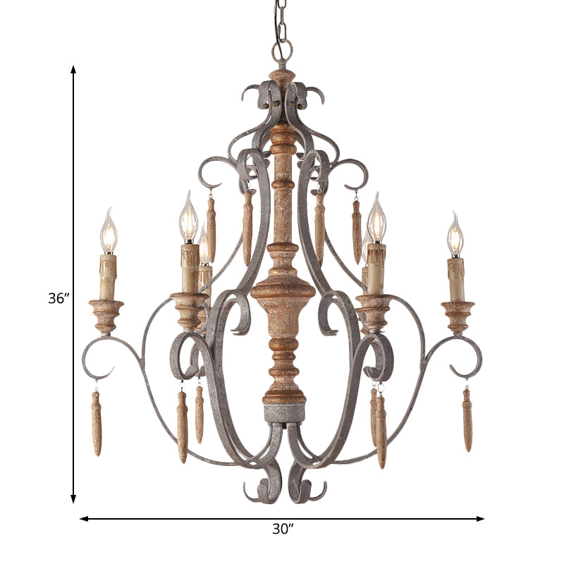 Rustic Jar Hanging Chandelier Metal 6 Bulbs Suspension Light in Grey for Dining Room Clearhalo 'Ceiling Lights' 'Chandeliers' Lighting' options 229250