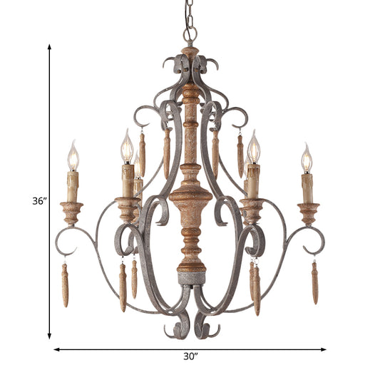 Rustic Jar Hanging Chandelier Metal 6 Bulbs Suspension Light in Grey for Dining Room Clearhalo 'Ceiling Lights' 'Chandeliers' Lighting' options 229250