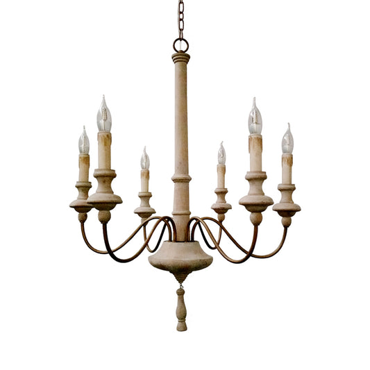 Sputnik Chandelier Lighting Retro Wood Gray-White 6 Bulbs Hanging Ceiling Light with Curved Arm Clearhalo 'Ceiling Lights' 'Chandeliers' Lighting' options 229253
