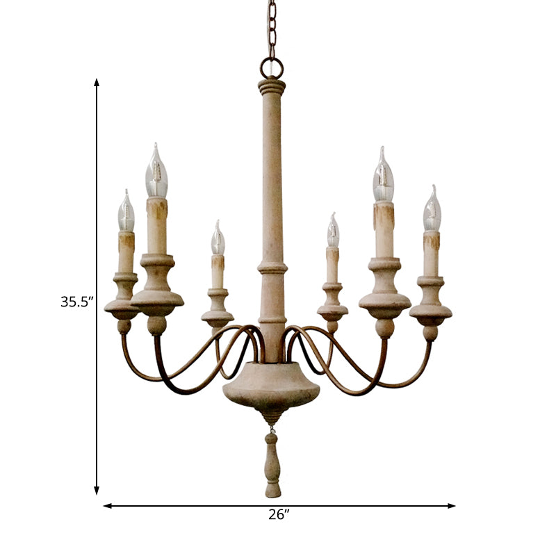 Sputnik Chandelier Lighting Retro Wood Gray-White 6 Bulbs Hanging Ceiling Light with Curved Arm Clearhalo 'Ceiling Lights' 'Chandeliers' Lighting' options 229254