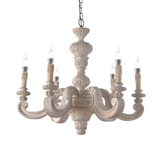 Branch Pendant Chandelier Traditional Wood 6 Bulbs White Hanging Lamp for Bedroom Clearhalo 'Ceiling Lights' 'Chandeliers' Lighting' options 229263