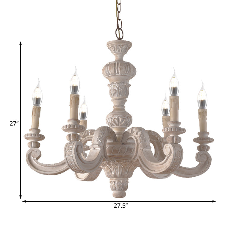 Branch Pendant Chandelier Traditional Wood 6 Bulbs White Hanging Lamp for Bedroom Clearhalo 'Ceiling Lights' 'Chandeliers' Lighting' options 229264