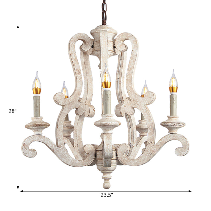 Metal Laser-Cut Chandelier Lamp Retro 5 Bulbs White Pendant Lighting Fixture for Living Room Clearhalo 'Ceiling Lights' 'Chandeliers' Lighting' options 229287