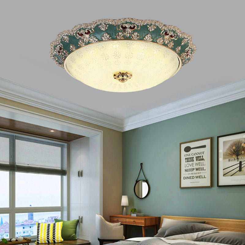 LED Living Room Flush Mount Lamp Traditional Apricot/Green Ceiling Mounted Light with Flower Resin Shade Green Clearhalo 'Ceiling Lights' 'Close To Ceiling Lights' 'Close to ceiling' 'Flush mount' Lighting' 229303