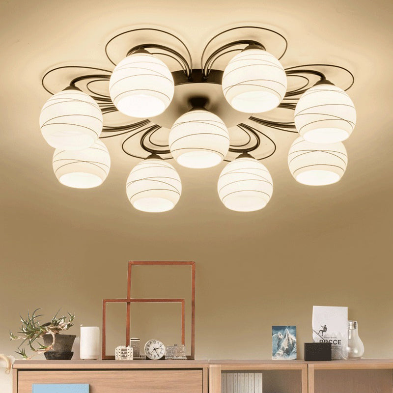 3/6/9 Lights Orb Flush Mount Lamp Traditional White Glass Flush Ceiling Light for Living Room Clearhalo 'Ceiling Lights' 'Close To Ceiling Lights' 'Close to ceiling' 'Flush mount' Lighting' 229333