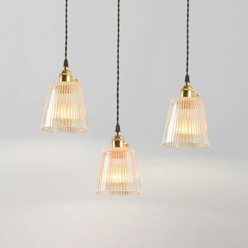 Tapered Clear Ribbed Glass Hanging Light Simplicity 1 Bulb Restaurant Pendant Light Fixture Clearhalo 'Ceiling Lights' 'Lighting' 'Pendant Lights' 2293535_8516fc34-7f31-4584-95a4-69bbd9292ac8