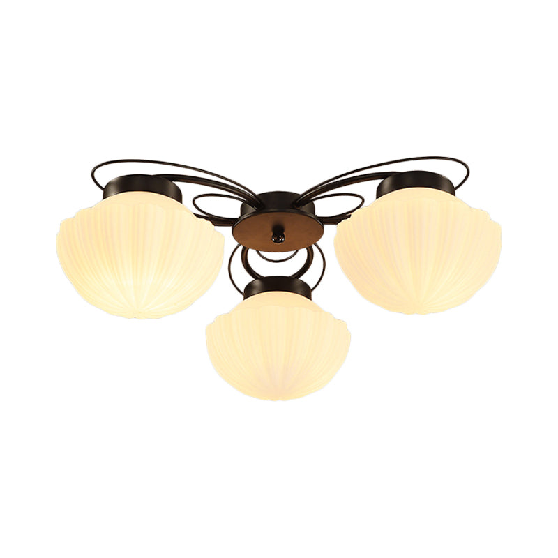 Black 3/4/6 Lights Ceiling Lighting Classic White Glass Bowl Semi Flush Light for Corridor Clearhalo 'Ceiling Lights' 'Close To Ceiling Lights' 'Close to ceiling' 'Flush mount' Lighting' 229356