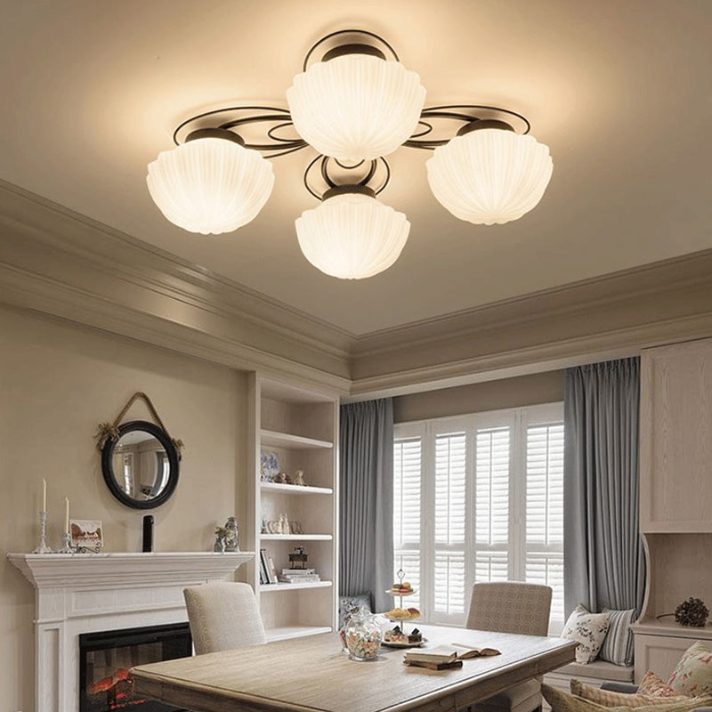 Black 3/4/6 Lights Ceiling Lighting Classic White Glass Bowl Semi Flush Light for Corridor 4 White Clearhalo 'Ceiling Lights' 'Close To Ceiling Lights' 'Close to ceiling' 'Flush mount' Lighting' 229358