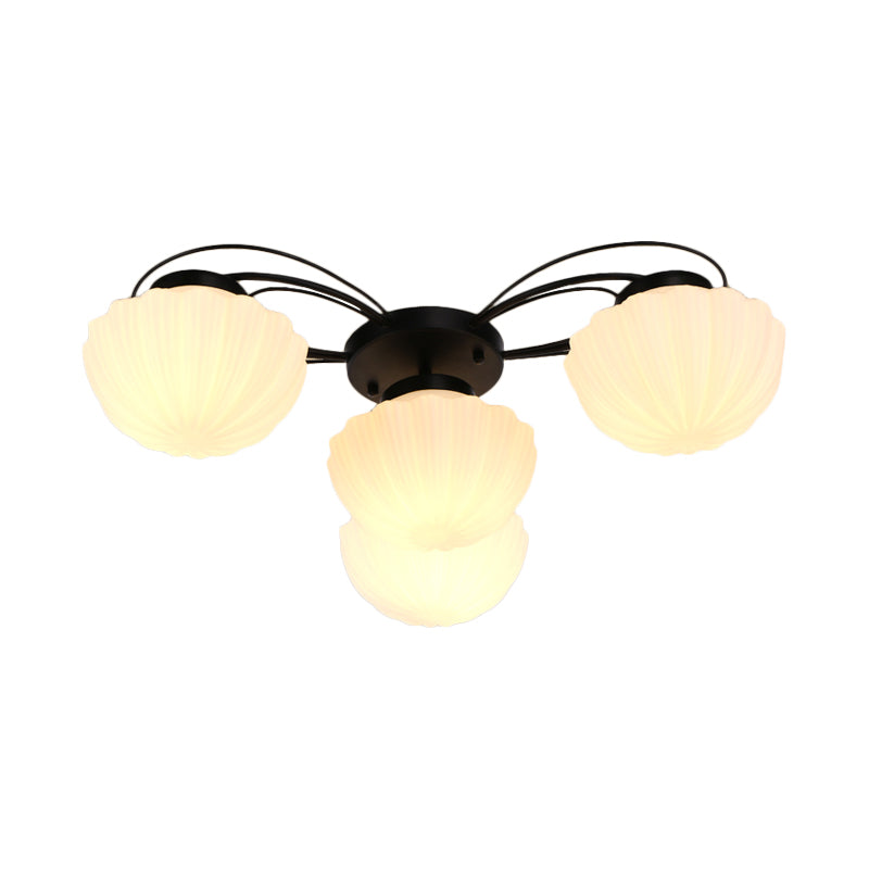 Black 3/4/6 Lights Ceiling Lighting Classic White Glass Bowl Semi Flush Light for Corridor Clearhalo 'Ceiling Lights' 'Close To Ceiling Lights' 'Close to ceiling' 'Flush mount' Lighting' 229360